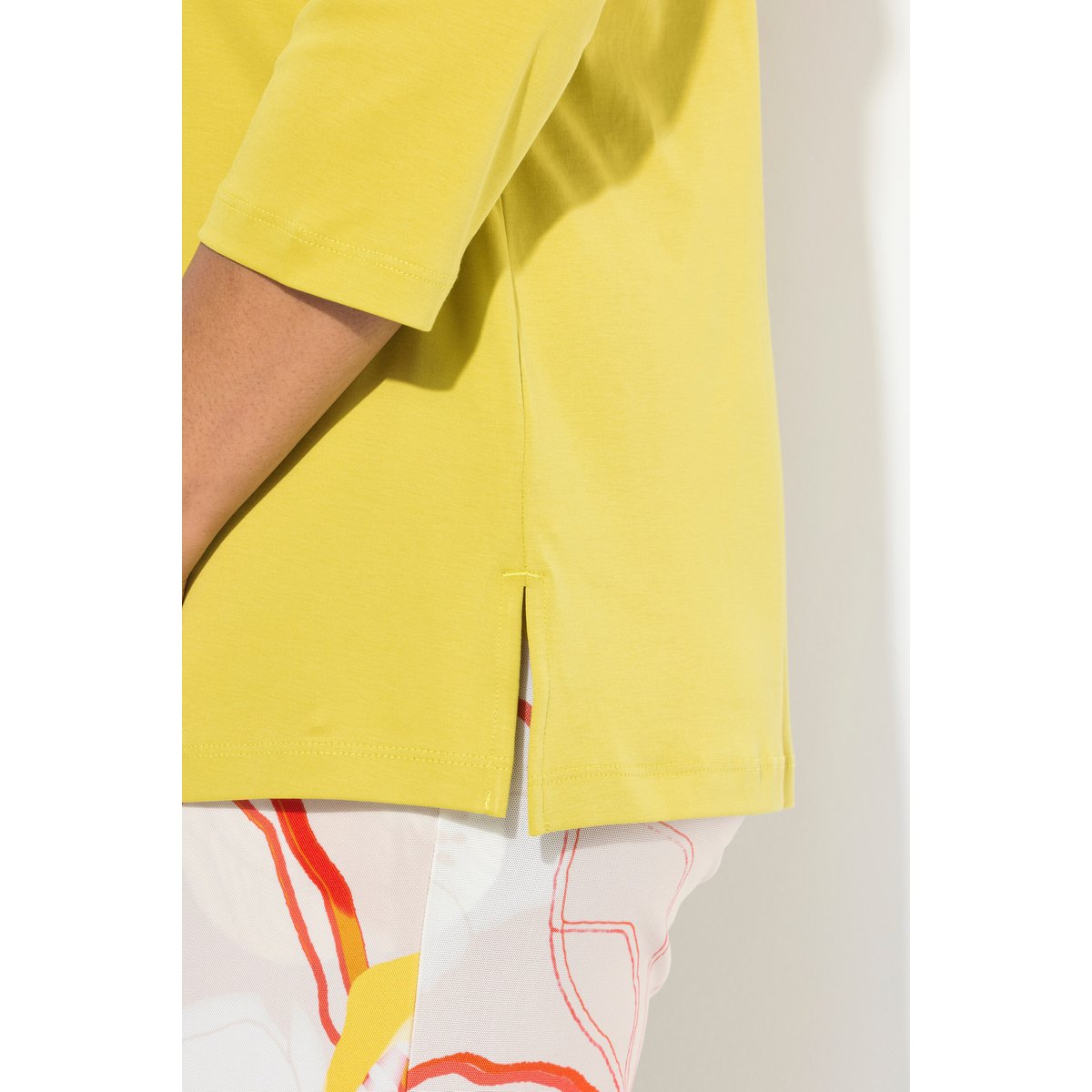 T-shirt en coton Pima. Manches 3/4 et col pistache, ULLA POPKEN