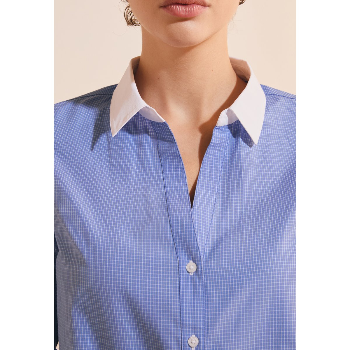 Chemise à petits carreaux et col contrasté CABANA CRX bleu, ETAM