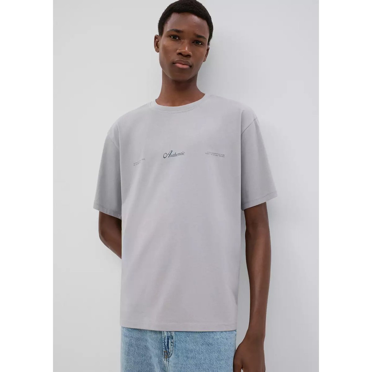 T-shirt en coton imprimé gris, MANGO TEEN