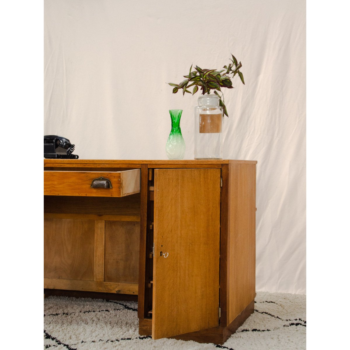 Meuble de métier comptoir en chêne Fernand N°486 - Bon état bois clair, DEBONGOUT