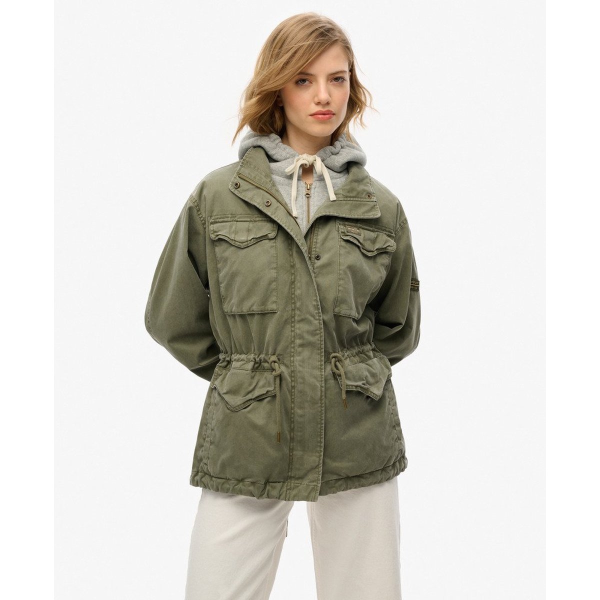 Veste militaire à capuche en jersey vert ciboulette, SUPERDRY