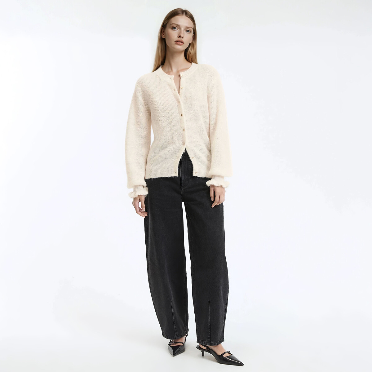 Cardigan boutonné, alpaga et laine mélangés ivoire, LA REDOUTE COLLECTIONS