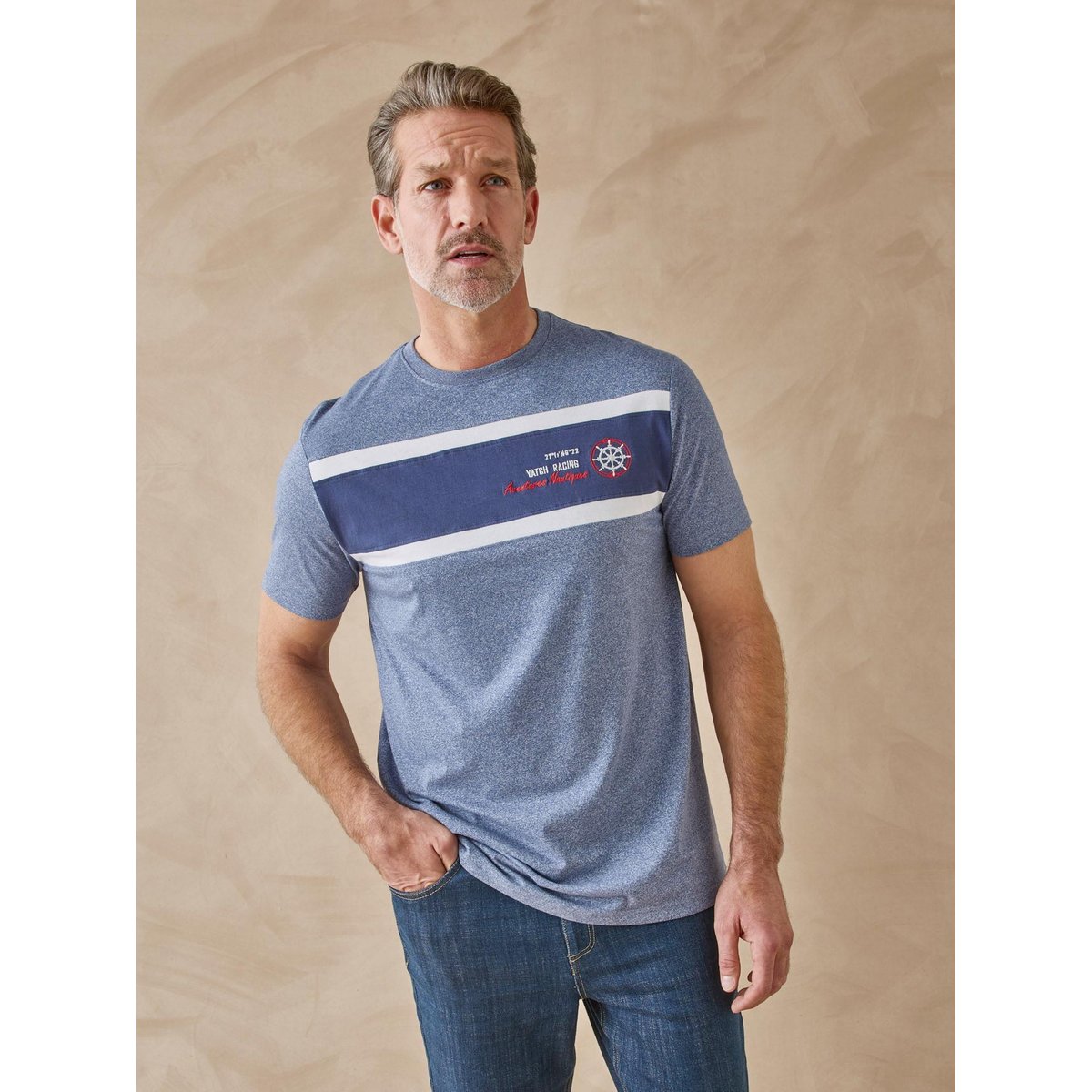 Lot de 2 tee-shirts rayés homme lot bleu, DAXON
