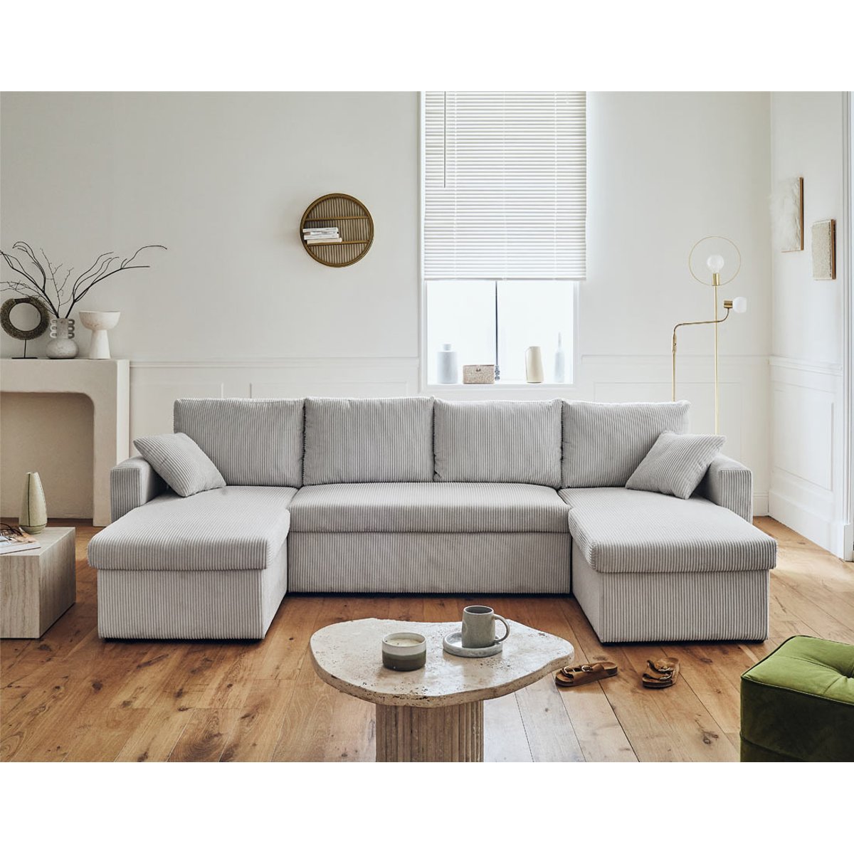 Canapé panoramique convertible 7 places, CYRUS gris clair, BEST MOBILIER
