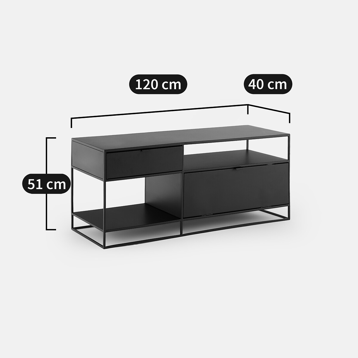 Meuble TV en métal acier, largeur 120 cm, MIVA noir, LA REDOUTE INTERIEURS