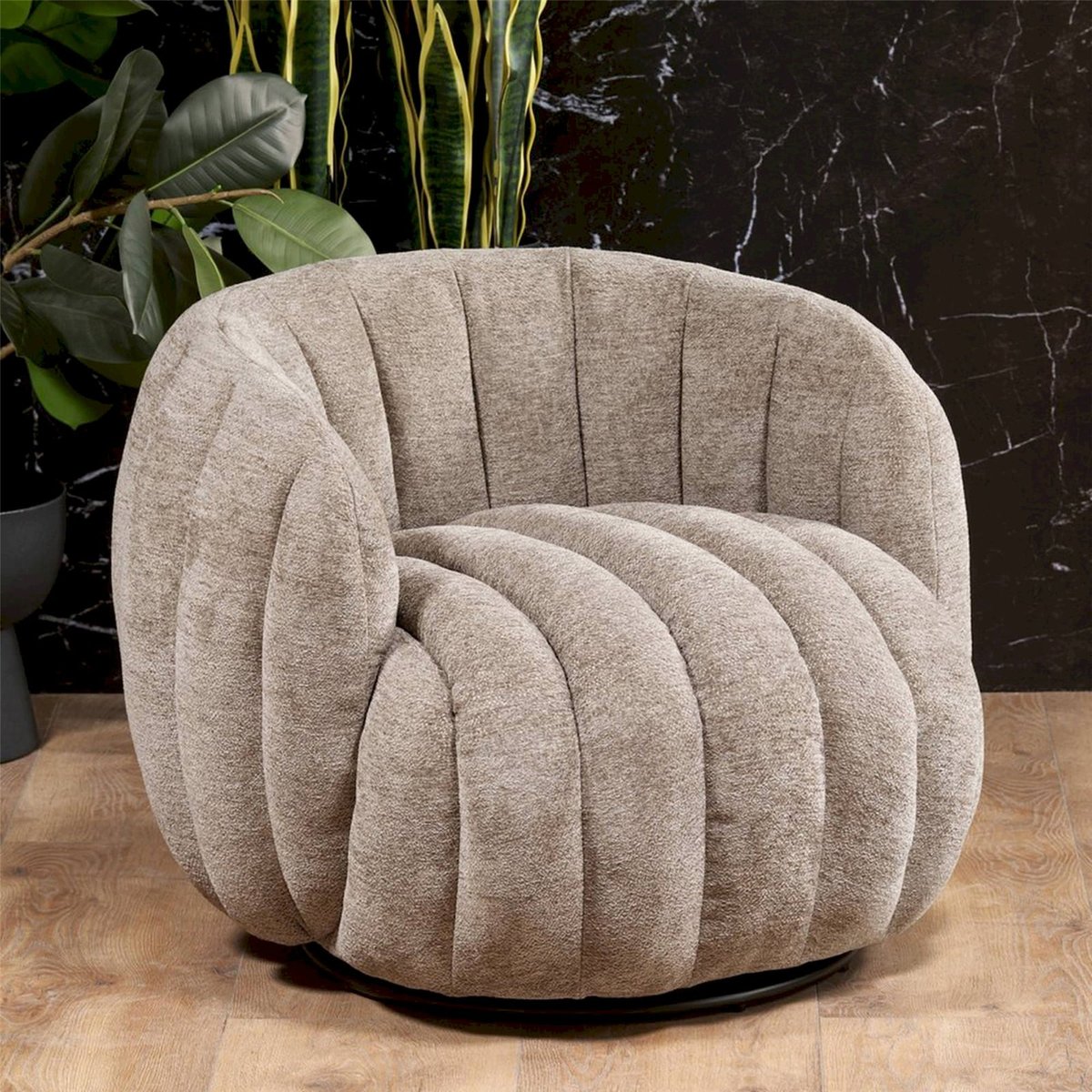 Fauteuil pivotant collection FRASER en chenille beige, RECOLLECTION
