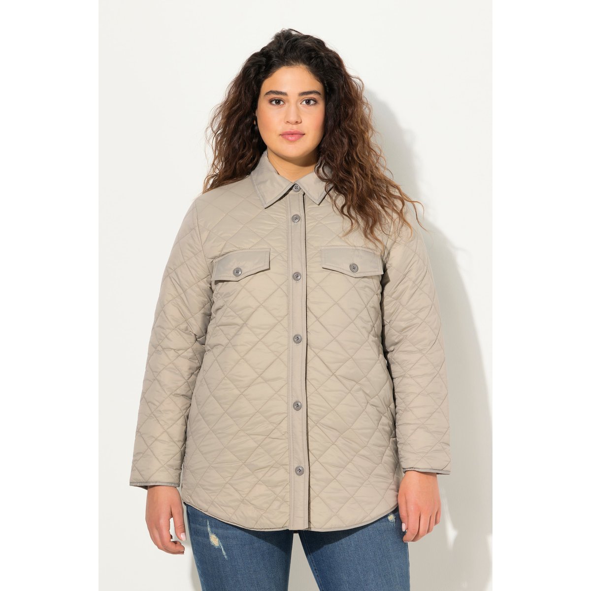 Veste chemisier à surpiqûres gris moyen, ULLA POPKEN