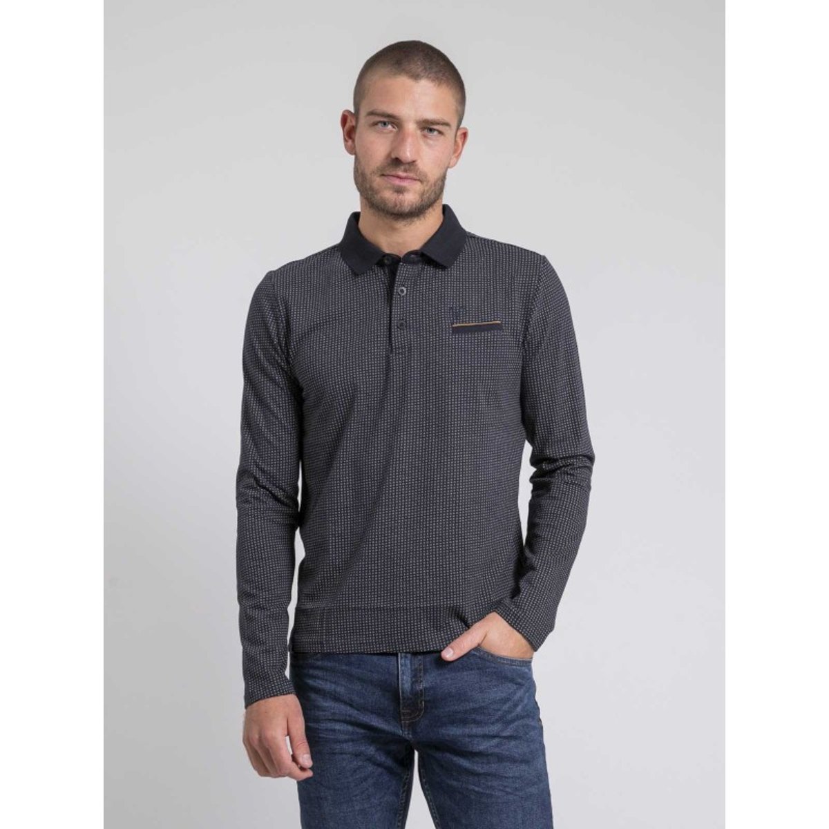 Polo Manches Longues Motifs Pur Coton Poxero bleu marine, RITCHIE