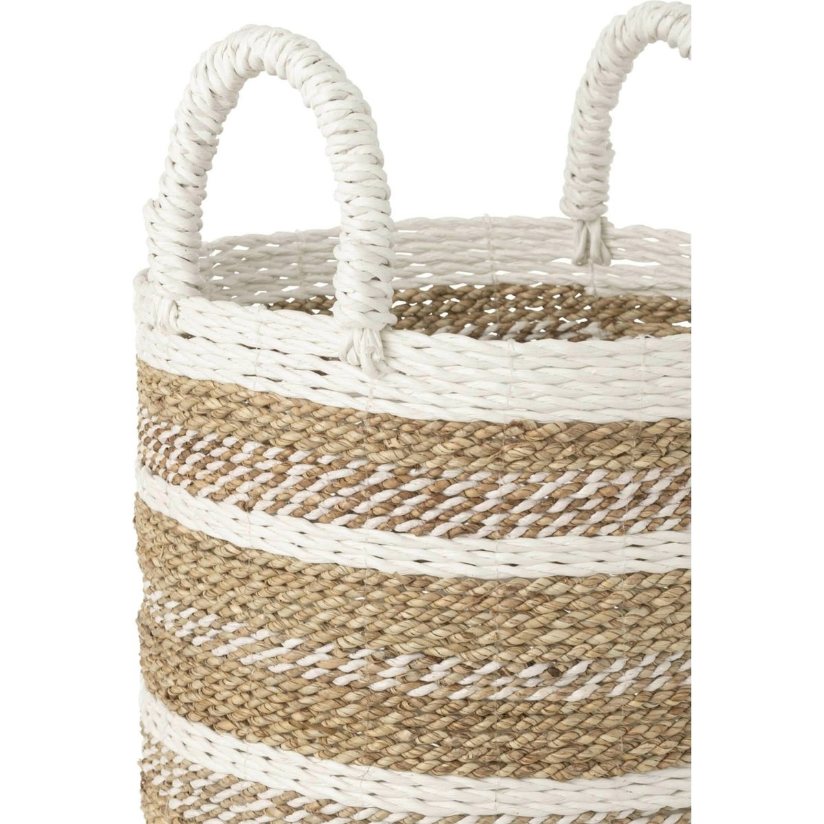 Set de 3 paniers en raphia tressé main naturel et blanc, RECOLLECTION