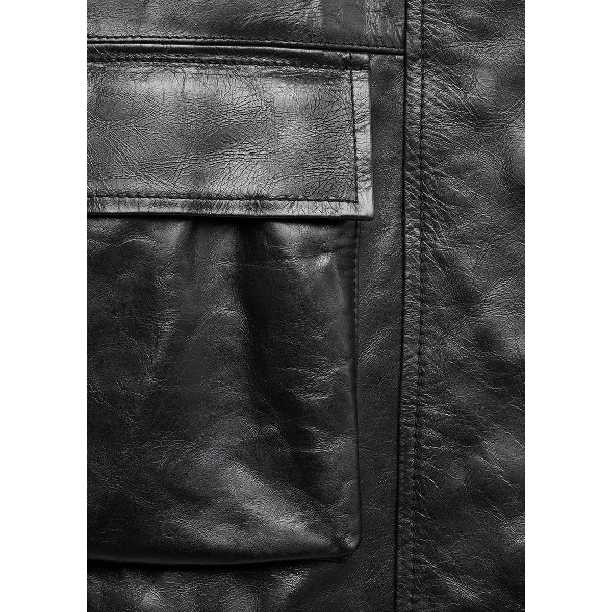 Parka cuir oversize avec poches noir, MANGO
