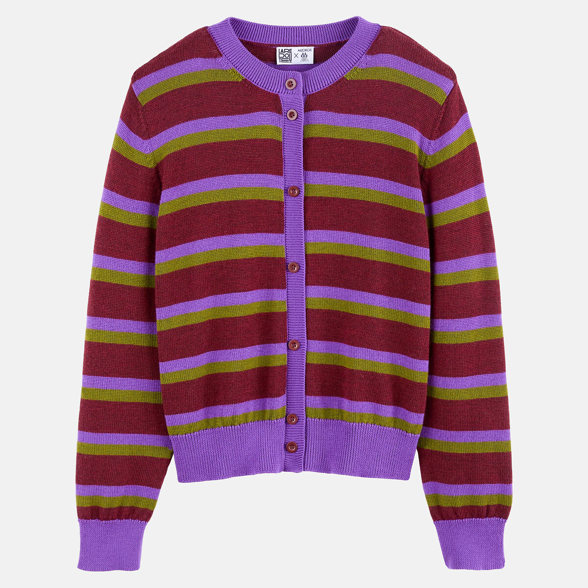 Cardigan rayé, en laine mérinos rayé multicolore, LA REDOUTE X MAZORCAS