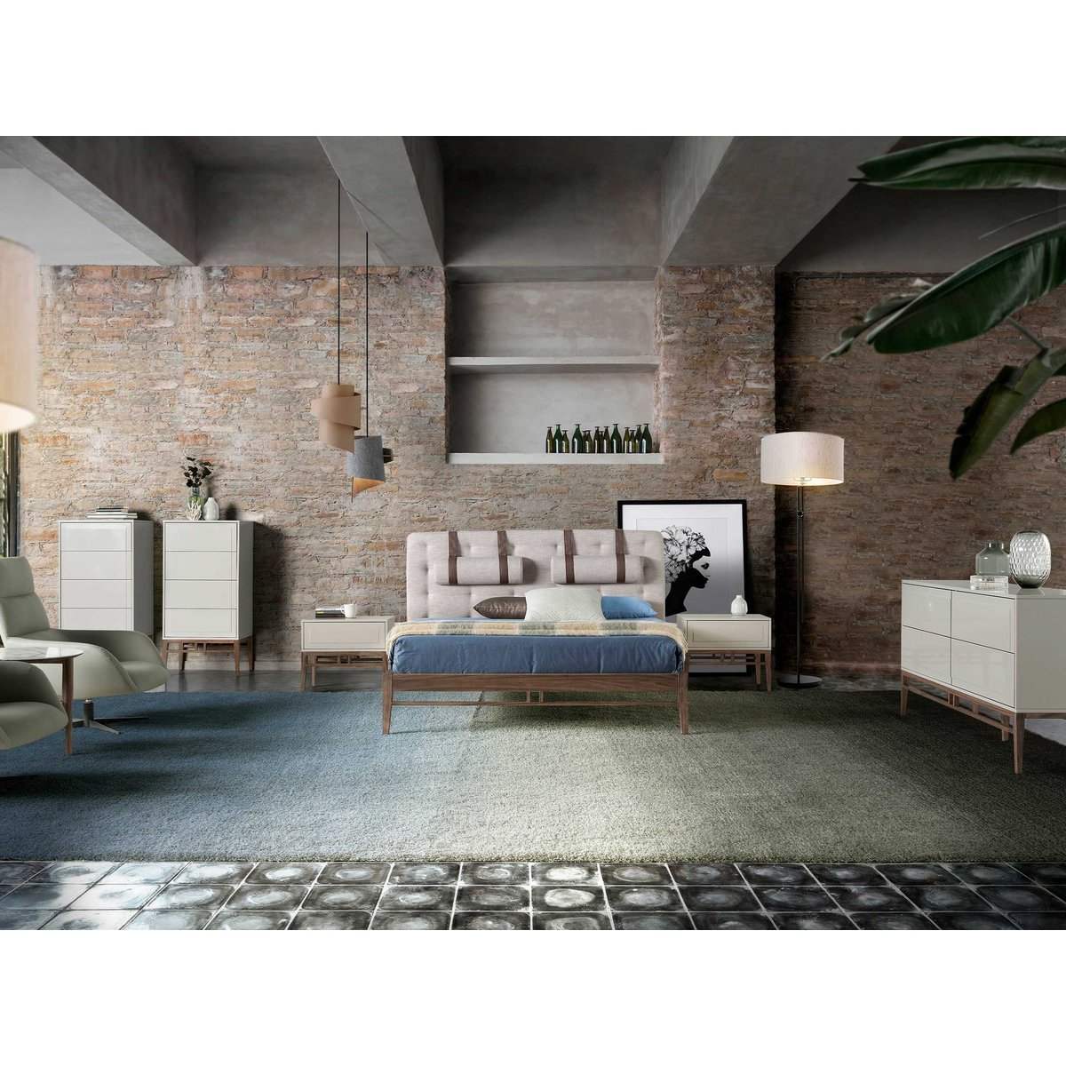 Lit tufté en tissu gris | noyer, ANGEL CERDA