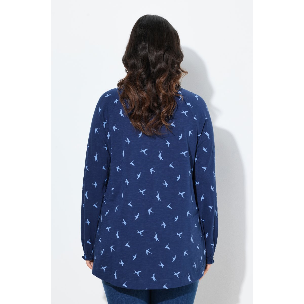 T-shirt avec ruchés, motif hirondelles bleu encre, ULLA POPKEN