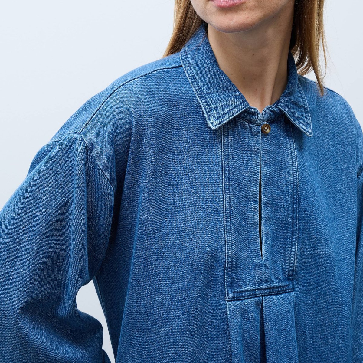 Robe courte manches longues en jean en coton BIO GOTS stone denim, MONOPRIX