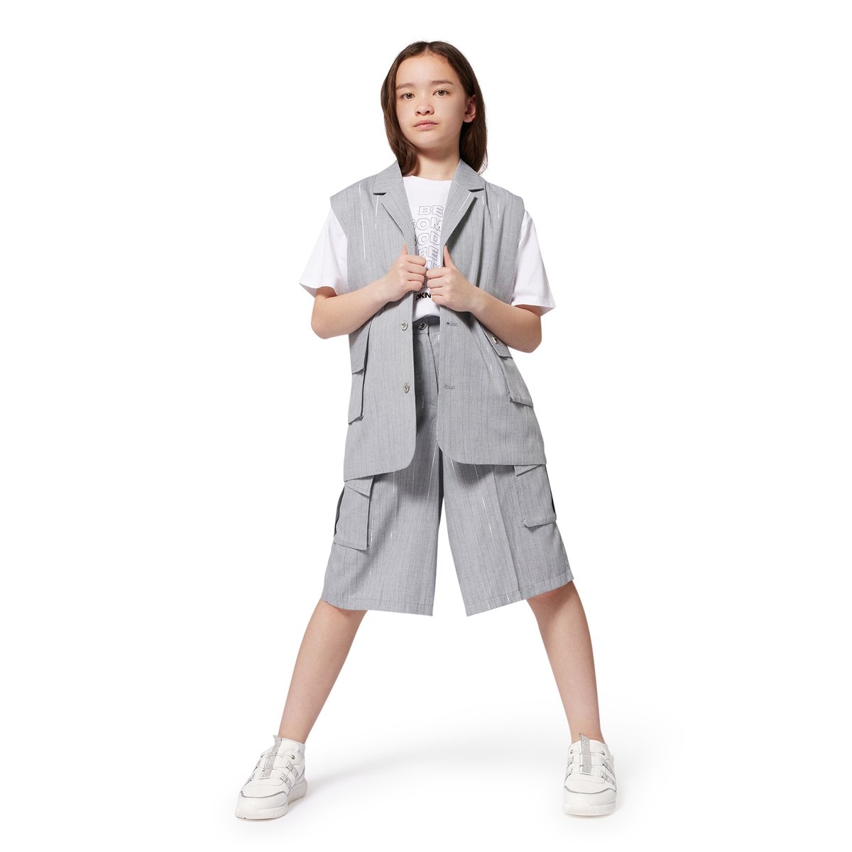 Veste rayée sans manches gris clair chine, DKNY