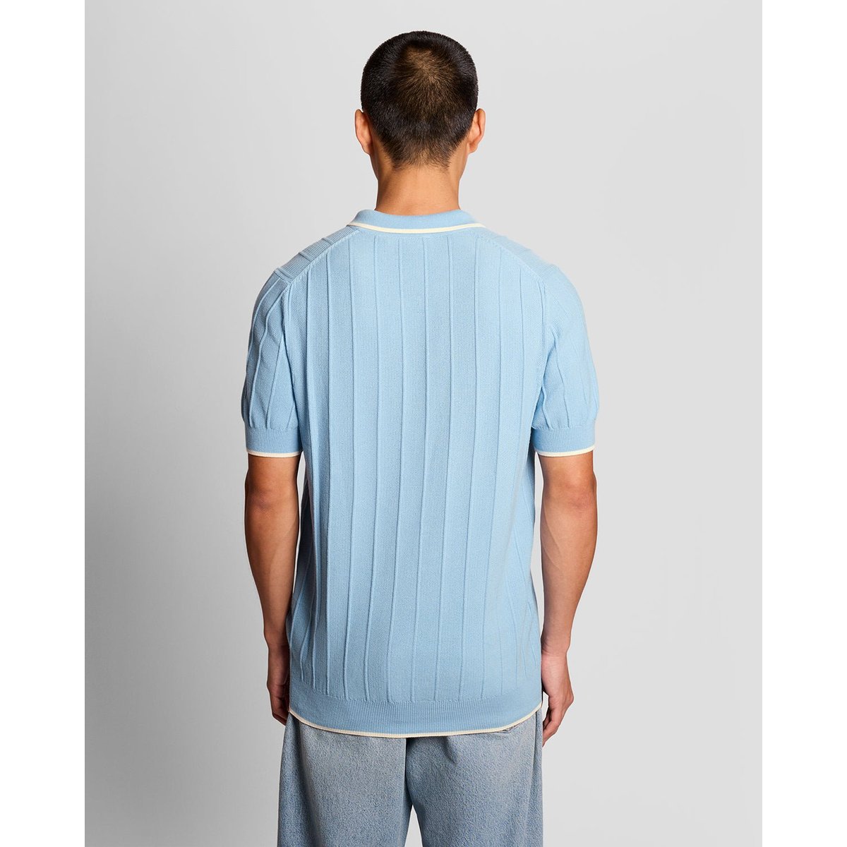 Polo à liserés contrastés en piqué en maille bleu craie, LYLE & SCOTT