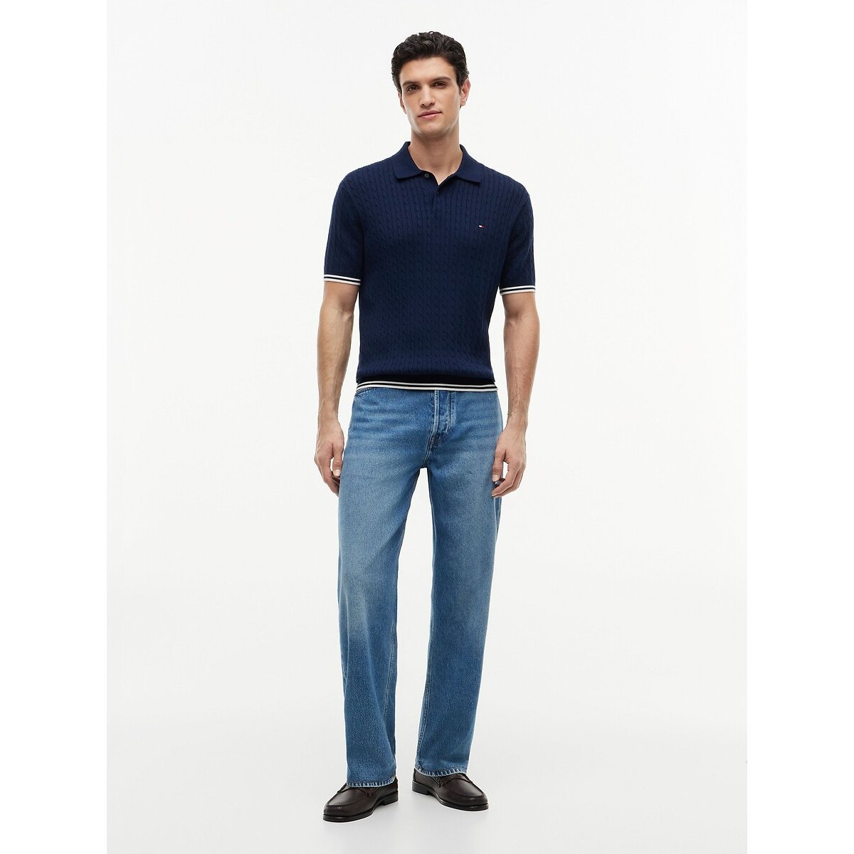 Polo manches courtes en maille bleu marine, TOMMY HILFIGER