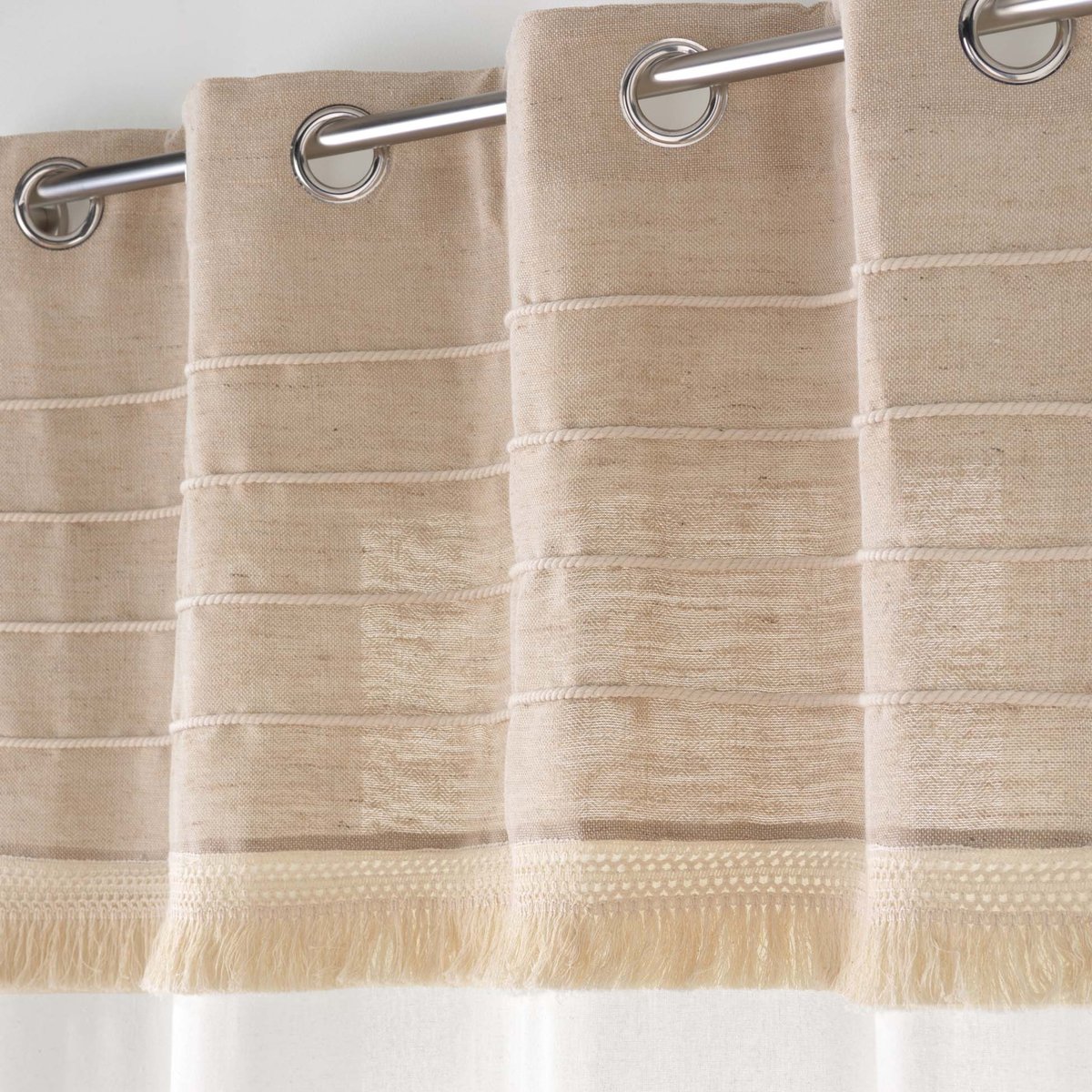 Rideau à œillets en poly-coton et jute avec bande structurée naturel, DOUCEUR D'INTÉRIEUR