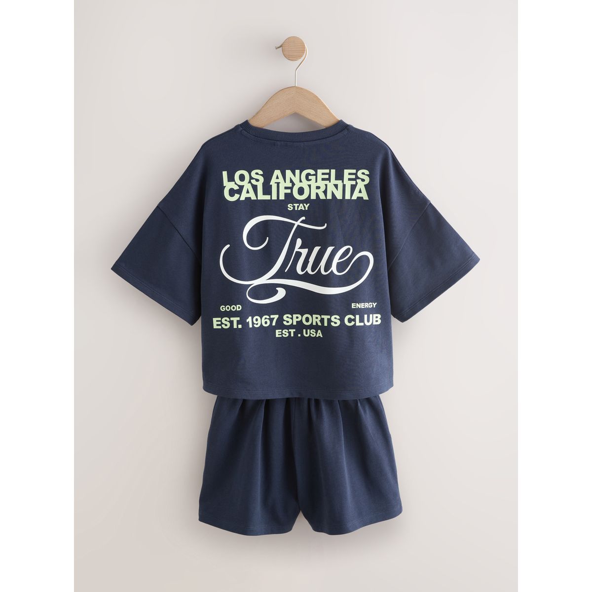 Ensemble short et t-shirt épais slogan bleu marine, NEXT