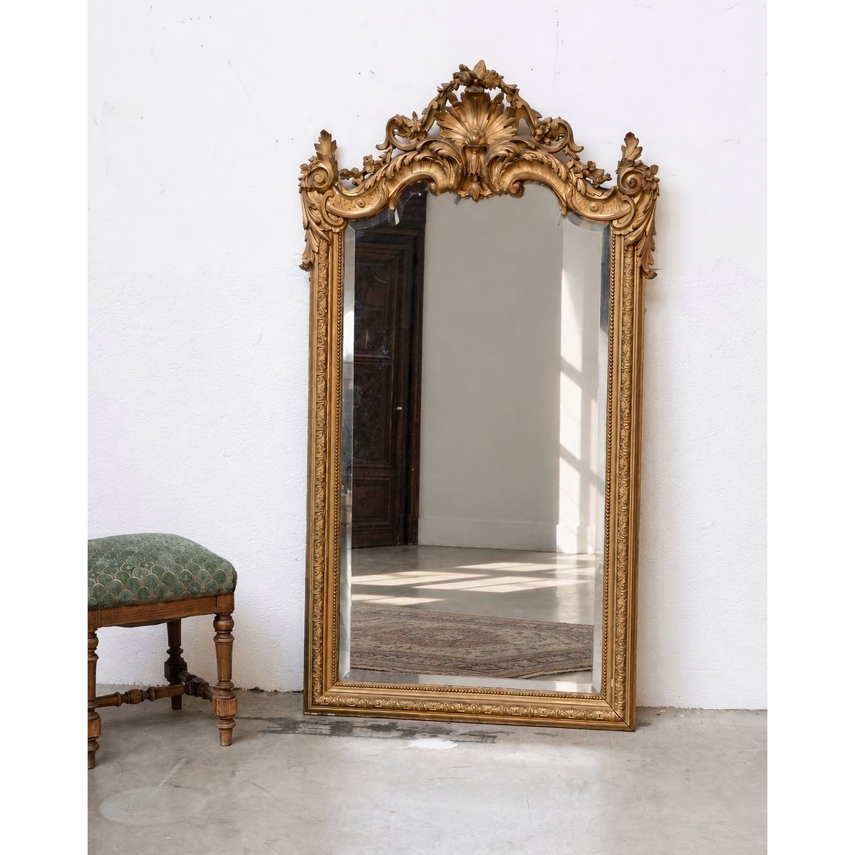 Grand miroir ancien sculpté style Louis XV Georges N°1382 - Bon état miroir, DEBONGOUT