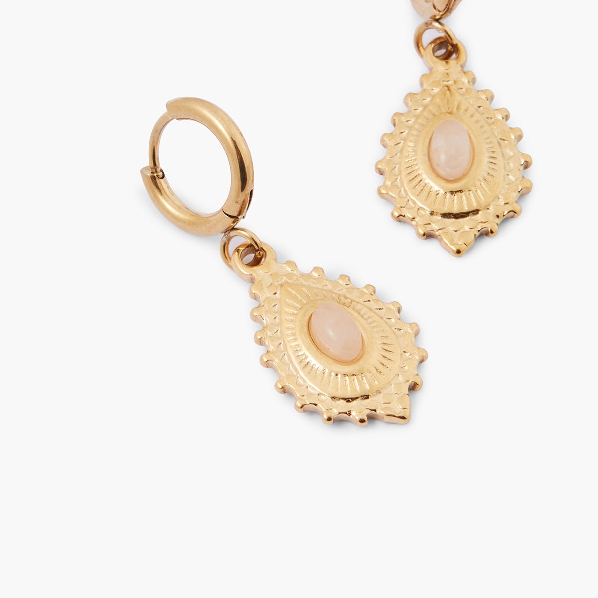 Boucles d'oreilles pendentif acier inoxydable doré et rose rose, BALABOOSTE