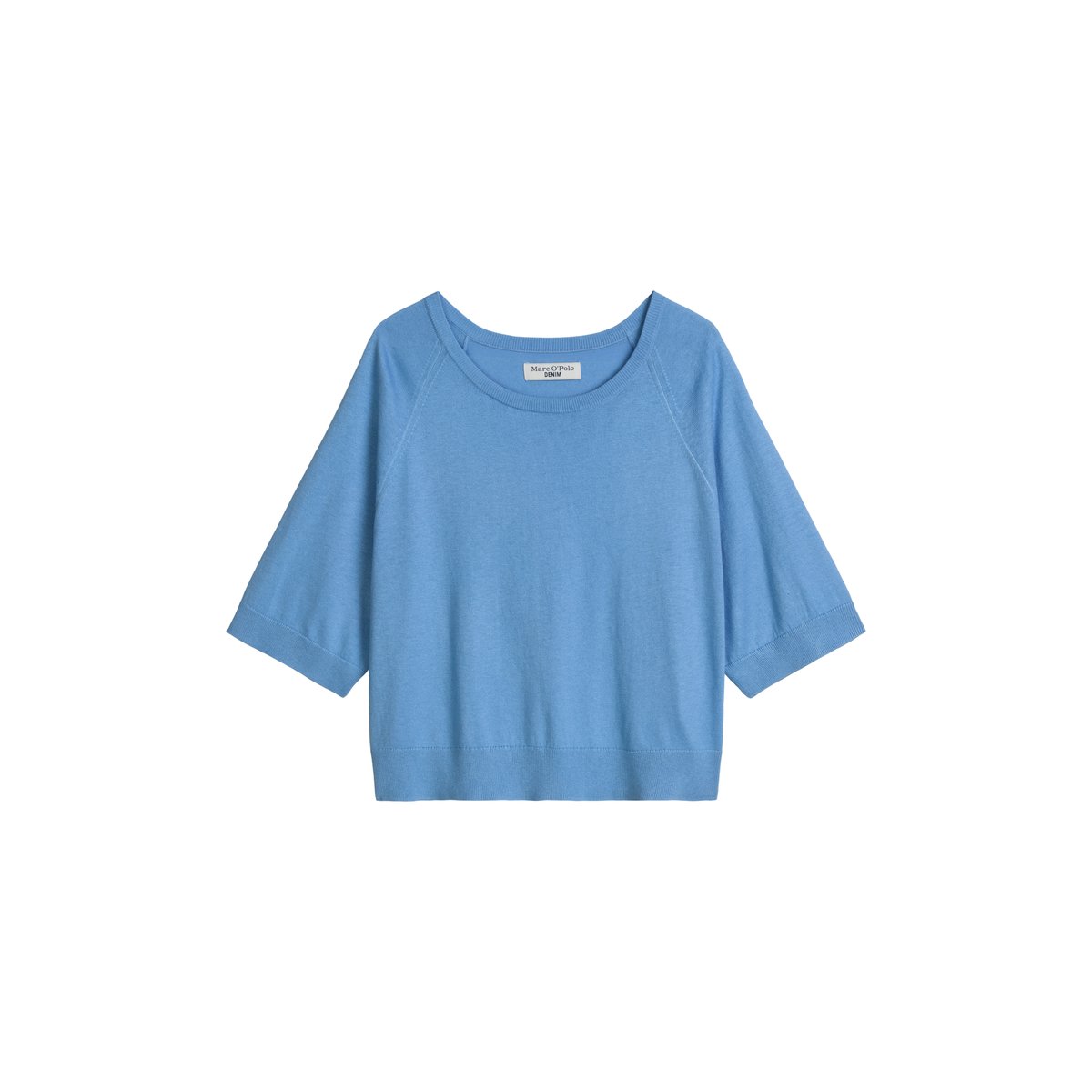 Pull à manches courtes relaxed en doux mélange de coton organique et de modal bleu moyen, MARC O’POLO DENIM