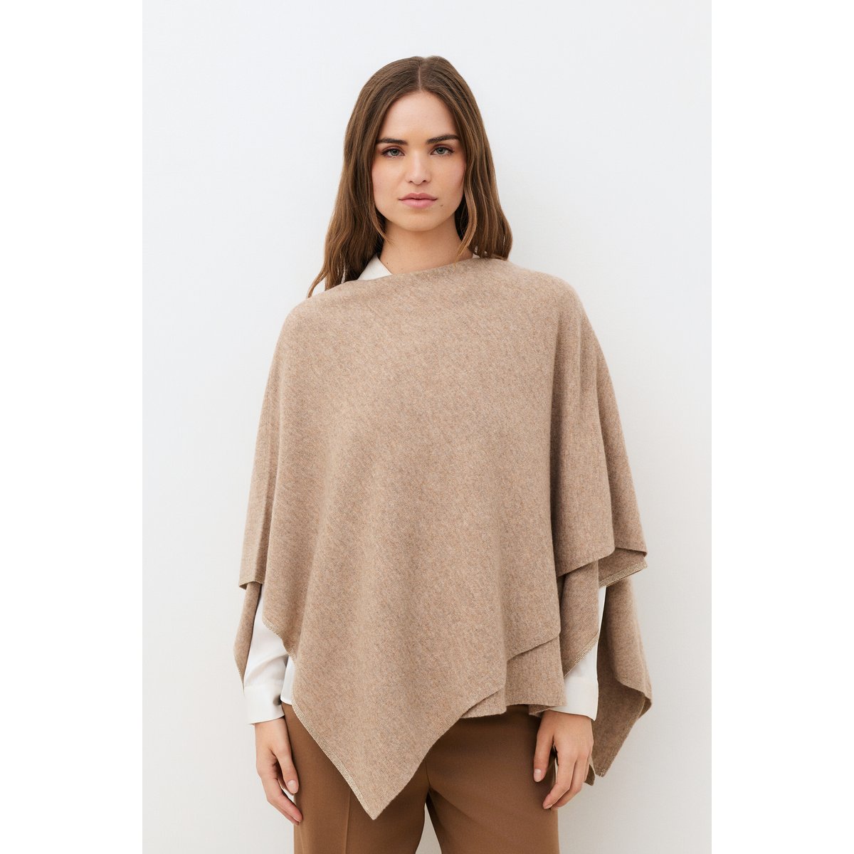Poncho ample col bateau cachemire HIDRAP marron clair, CAROLL