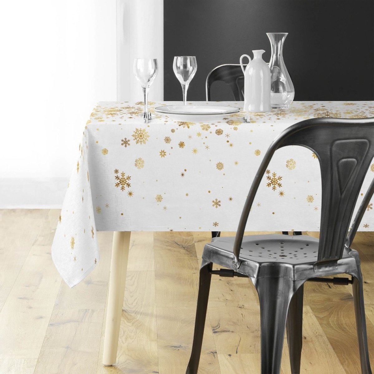 Nappe Rectangulaire 150x300 Antitache Imprimé Blanc Et Doré blanc, DECORATIE