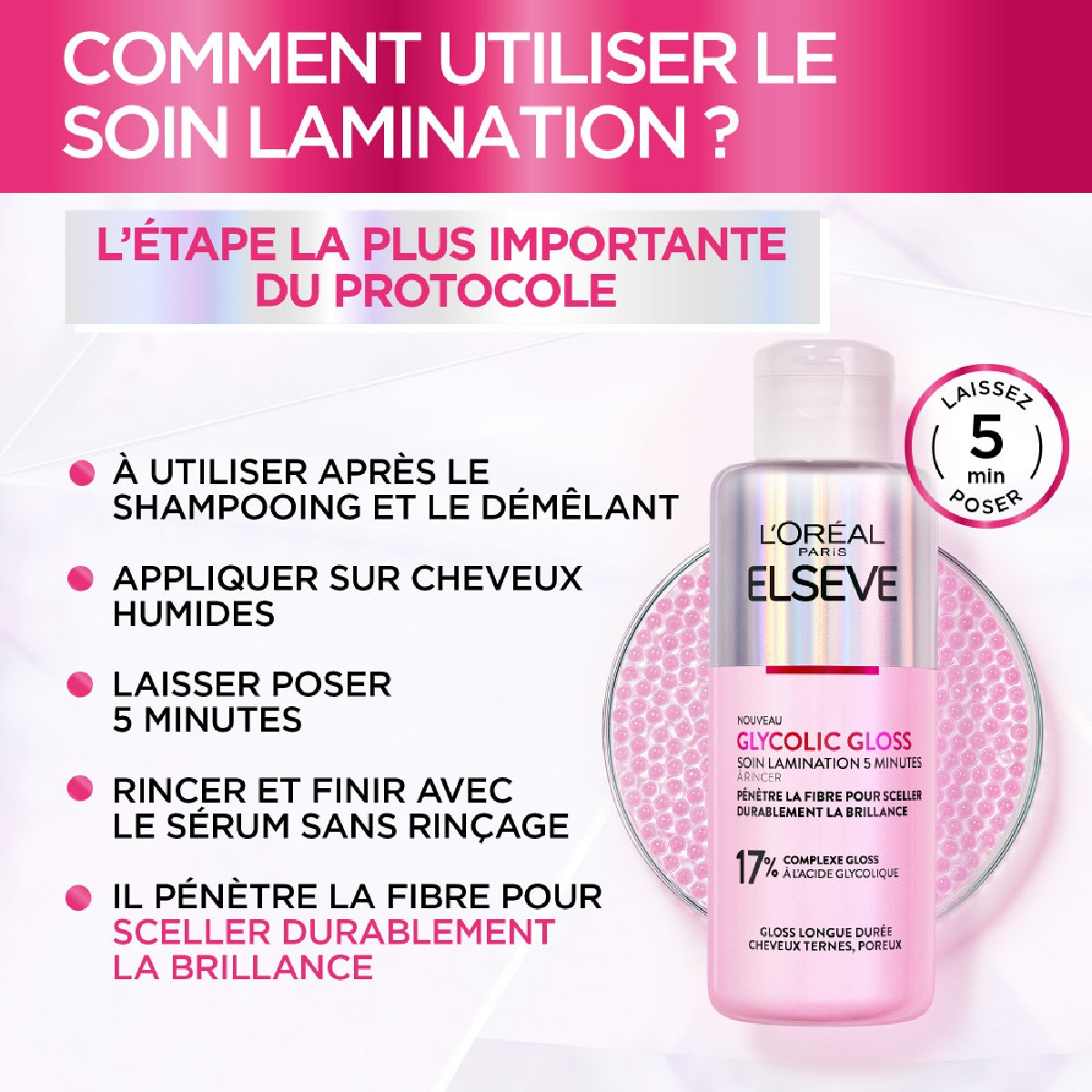 Routine Cheveux Ternes Elseve Glycolic Gloss couleur unique, L'OREAL PARIS