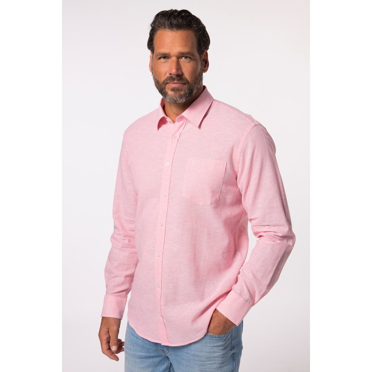 Chemise en lin mélangé fuchsia foncé, JP1880