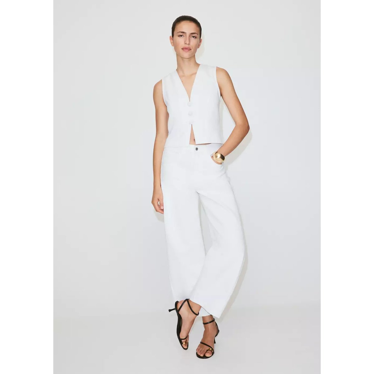 Top en denim à brandebourgs blanc, MANGO