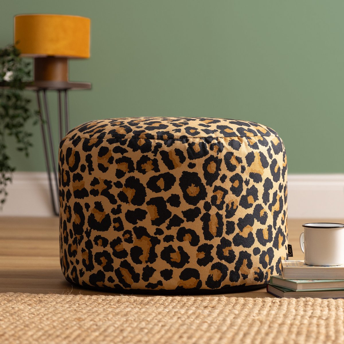 Pouf repose-pieds rond en tissu imprimé Oeko-Tex® - MILANO léopard, ICON