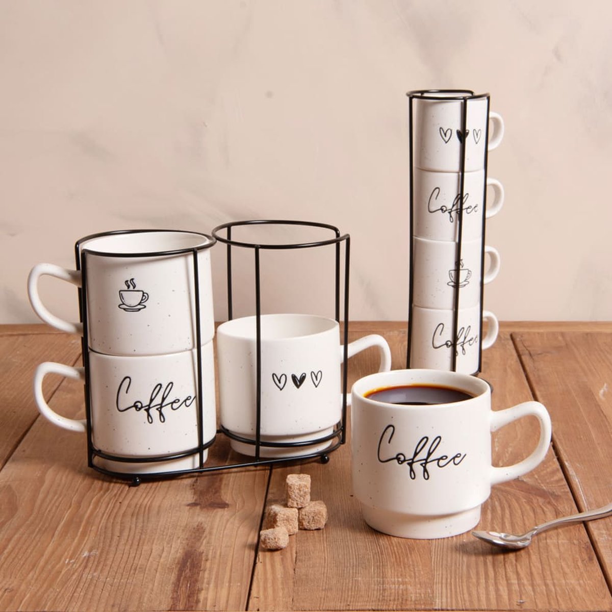 Tour de 4 mugs Sweet coffee 39 cl blanc, TABLE PASSION