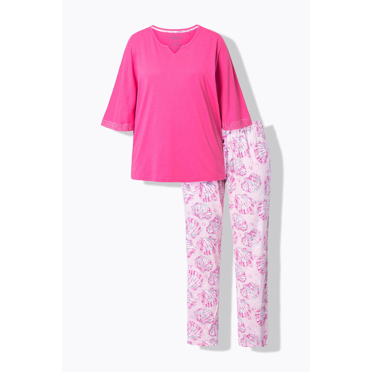 Pyjama, motif coquillages. Col tunisien rose vif, ULLA POPKEN