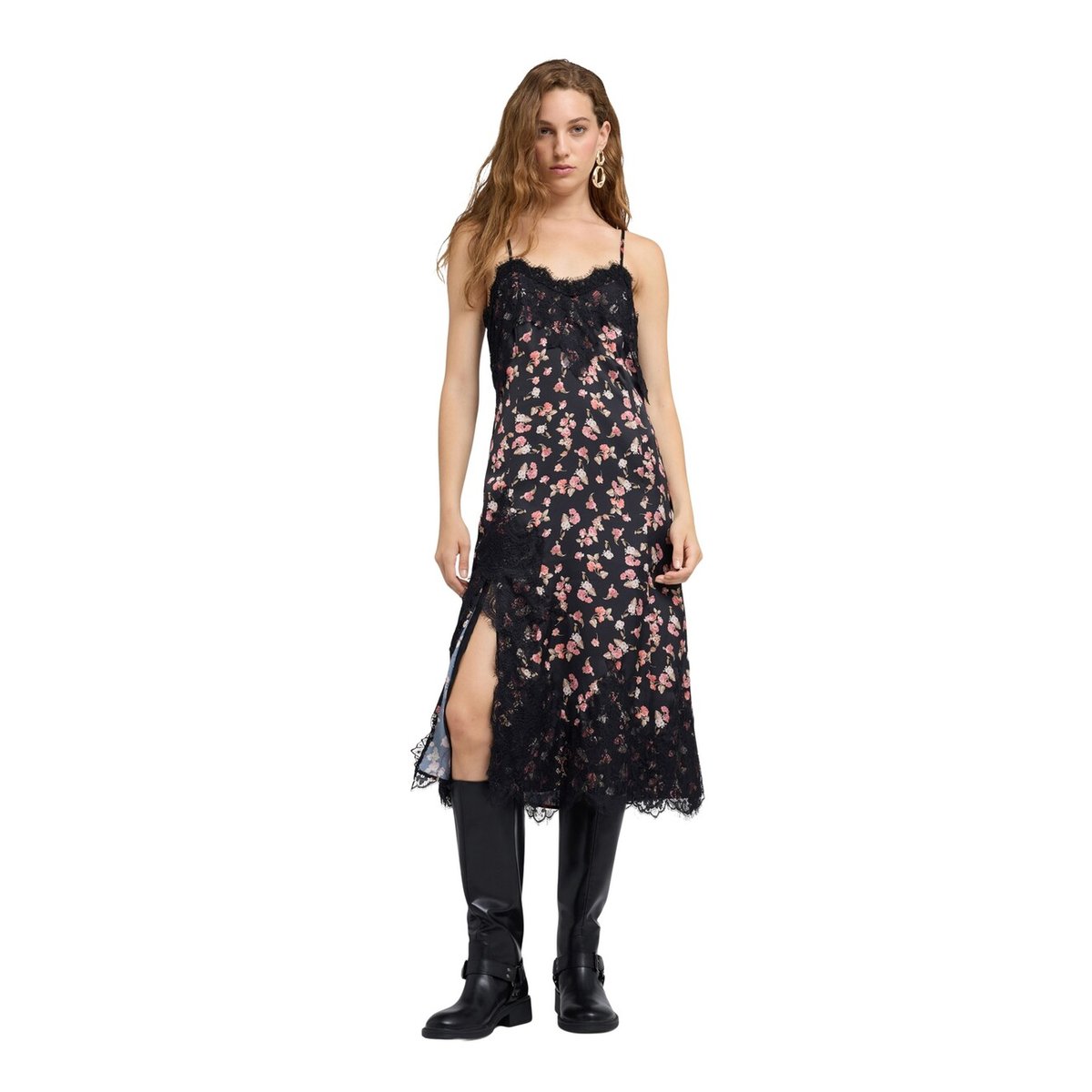 Robe avec imprimé floral et dentelle noir, MOTIVI