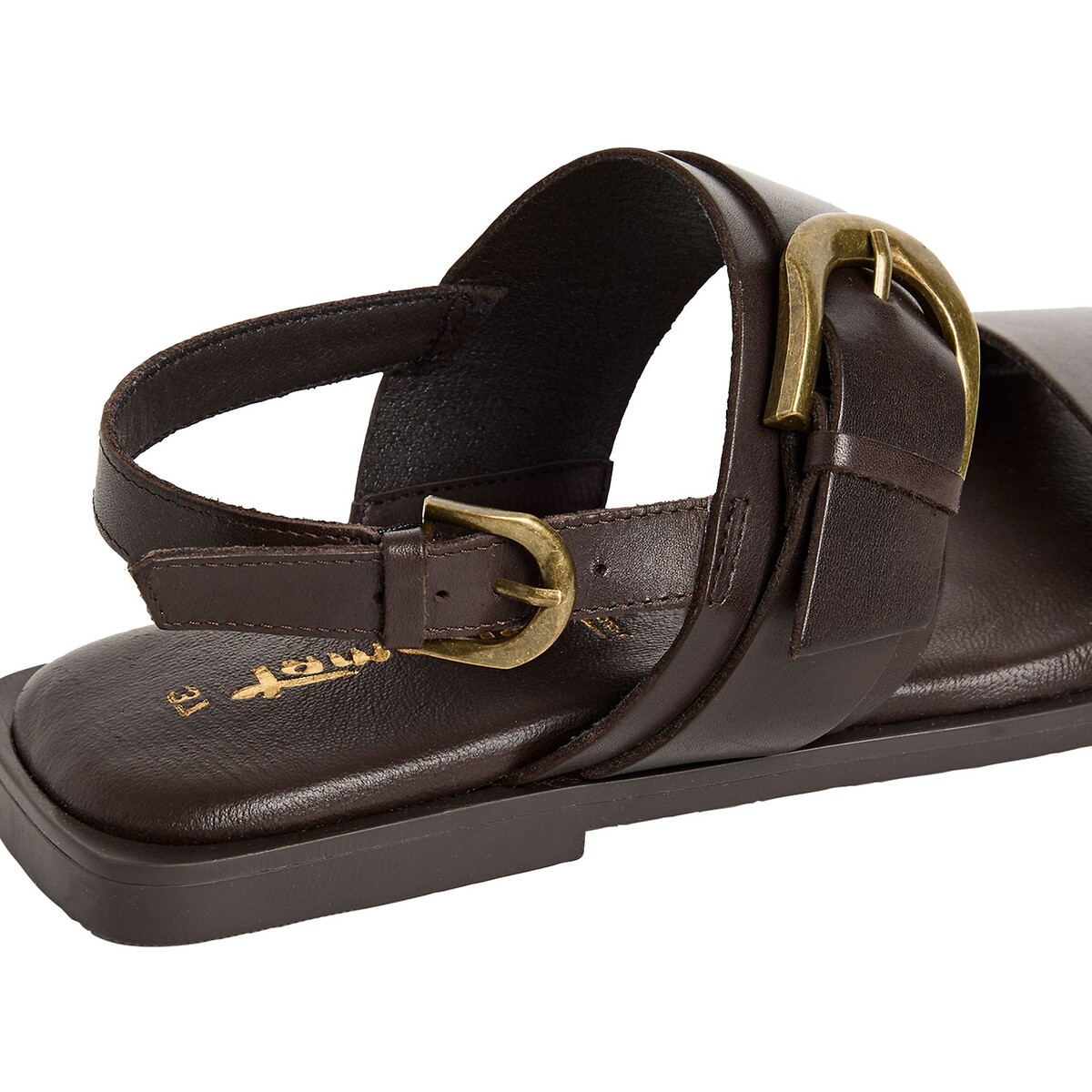 Sandales plates en cuir marron, TAMARIS