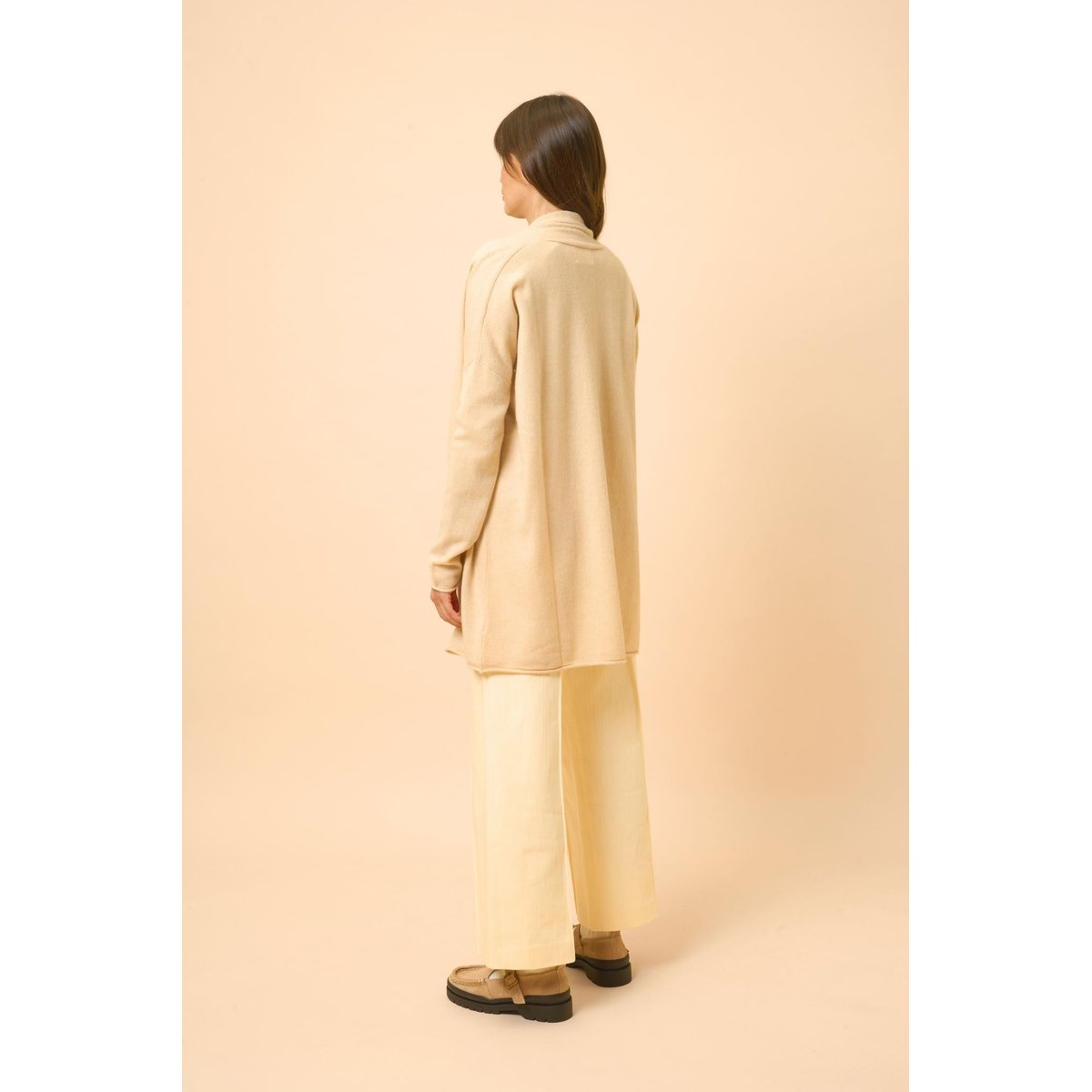 Gilet Long Ouvert Col Châle Sable Maddie beige, JUST CASHMERE