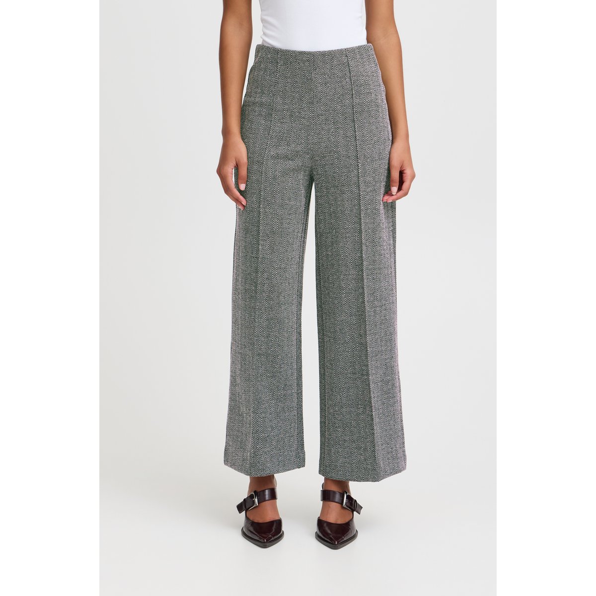 Pantalon décontracté noir blanc black/white herringbone, ICHI