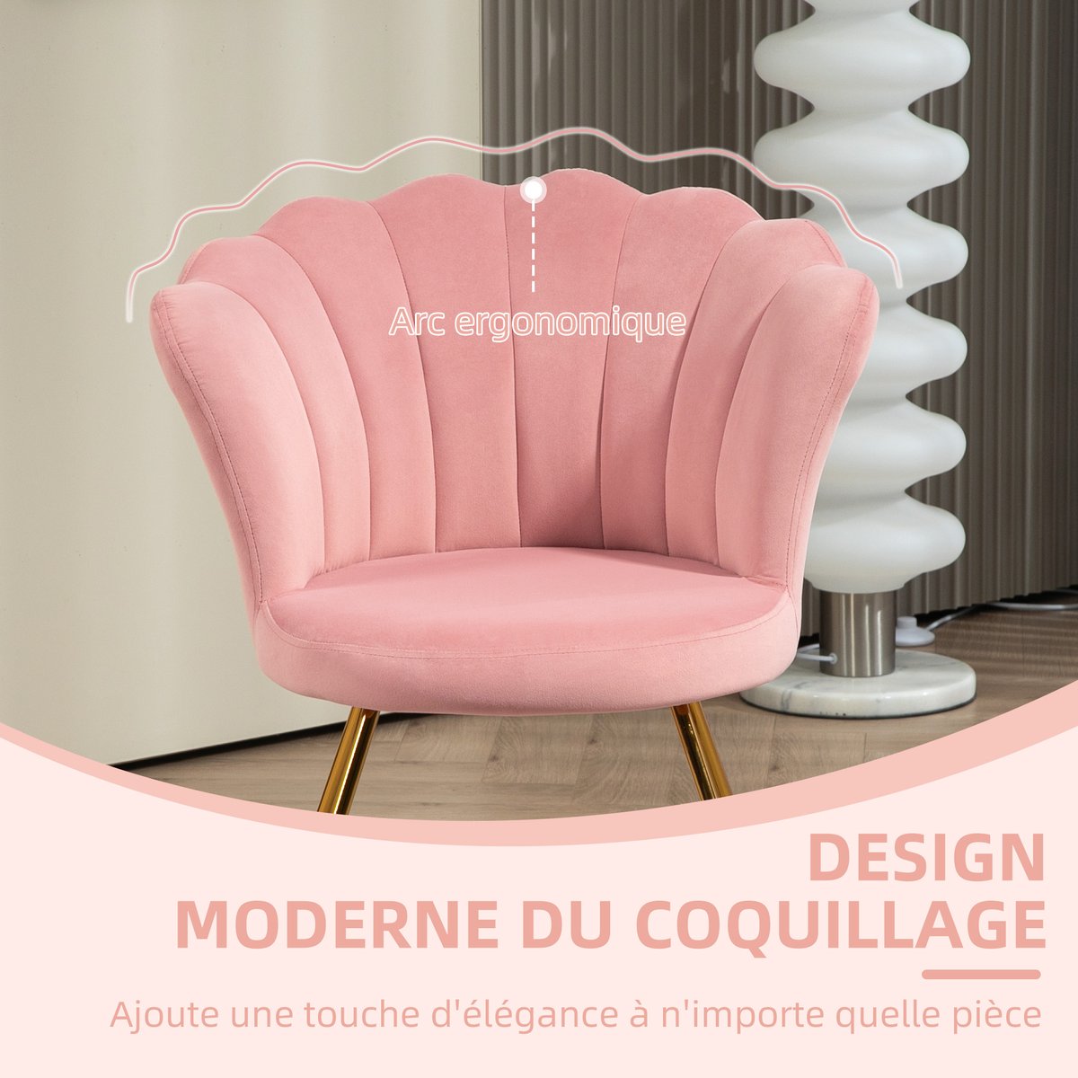 Accent Chair Polyester Rose rose et or, HOMCOM
