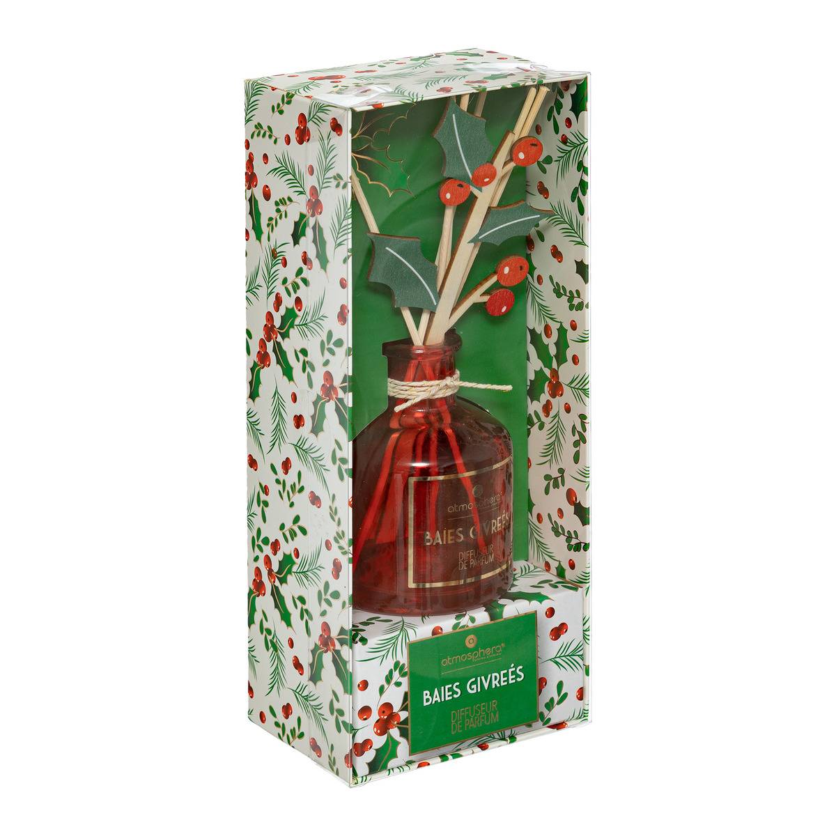 Diffuseur de parfum houx en verre 100 ml multicolore, FEERIC LIGHTS & CHRISTMAS