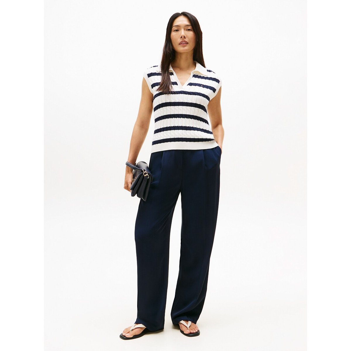 Pantalon droit à pinces bleu marine, TOMMY HILFIGER