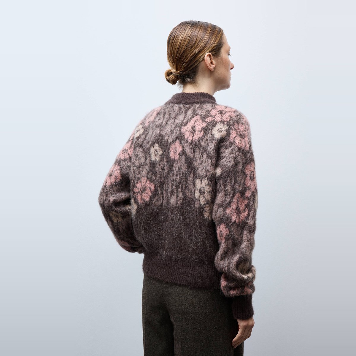 Pull jacquard à fleurs contenant de l'alpaga pudding, MONOPRIX
