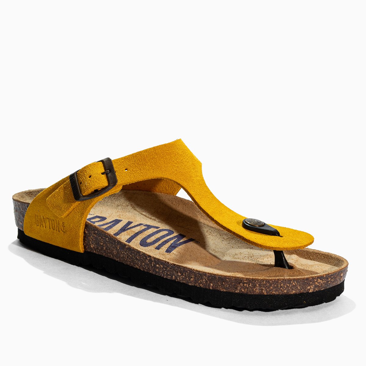 Tongs en cuir suedé MERCURE jaune, BAYTON