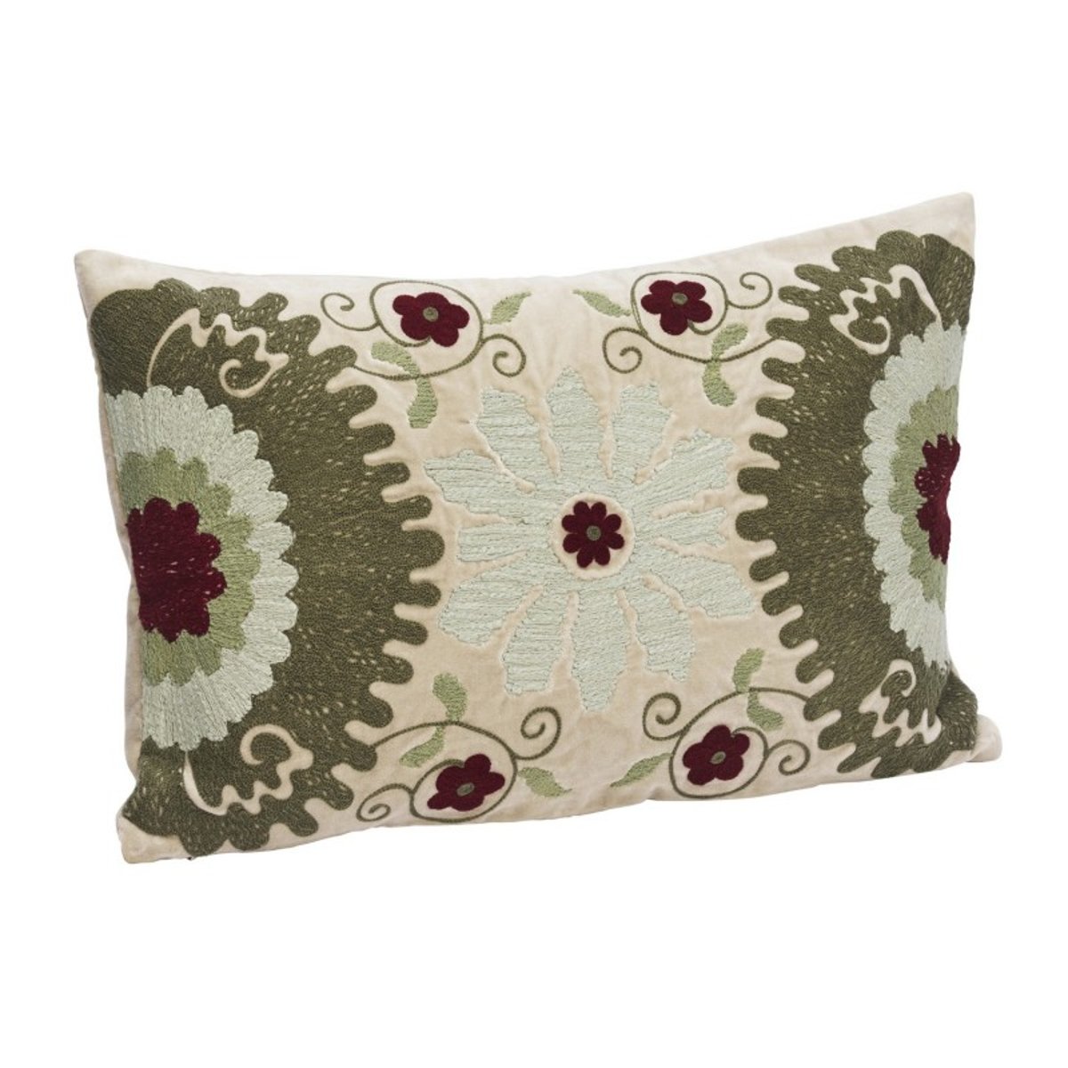 Housse coussin velours brodé vert, MADAM STOLTZ