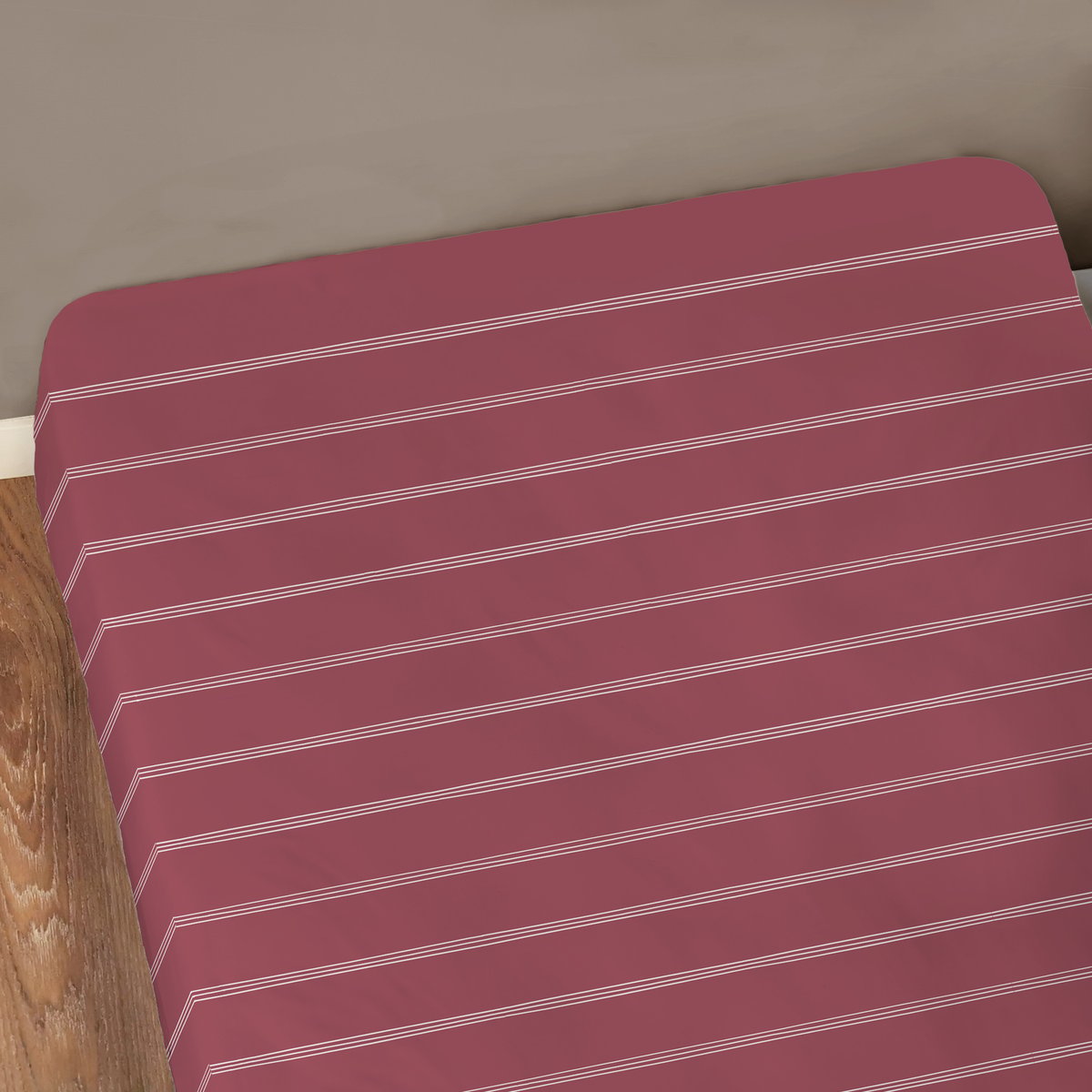 Drap-housse imprimé 100% coton, URBAN STRIPES carmin, MATT ET ROSE