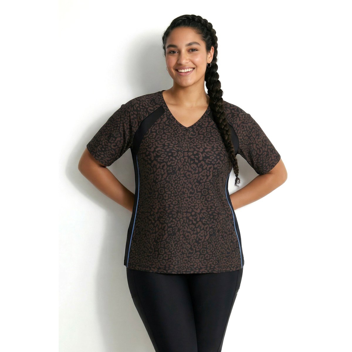 T-shirt technique avec matière recyclée marron, ULLA POPKEN