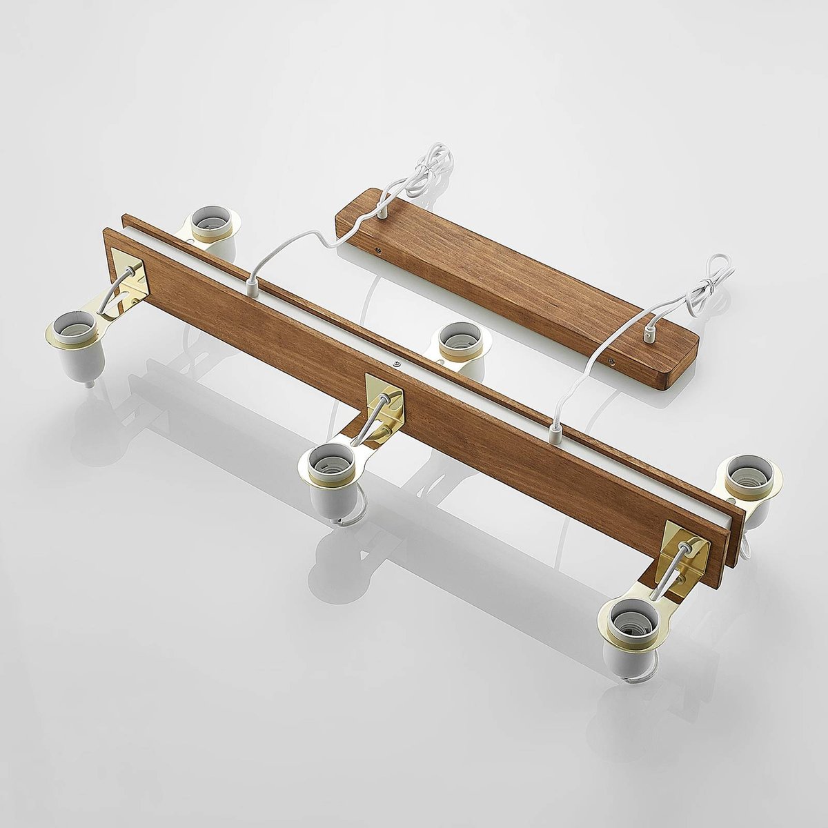 Suspension en bois scandinave, Becky bois ancien, blanc, laiton poli, LUCANDE