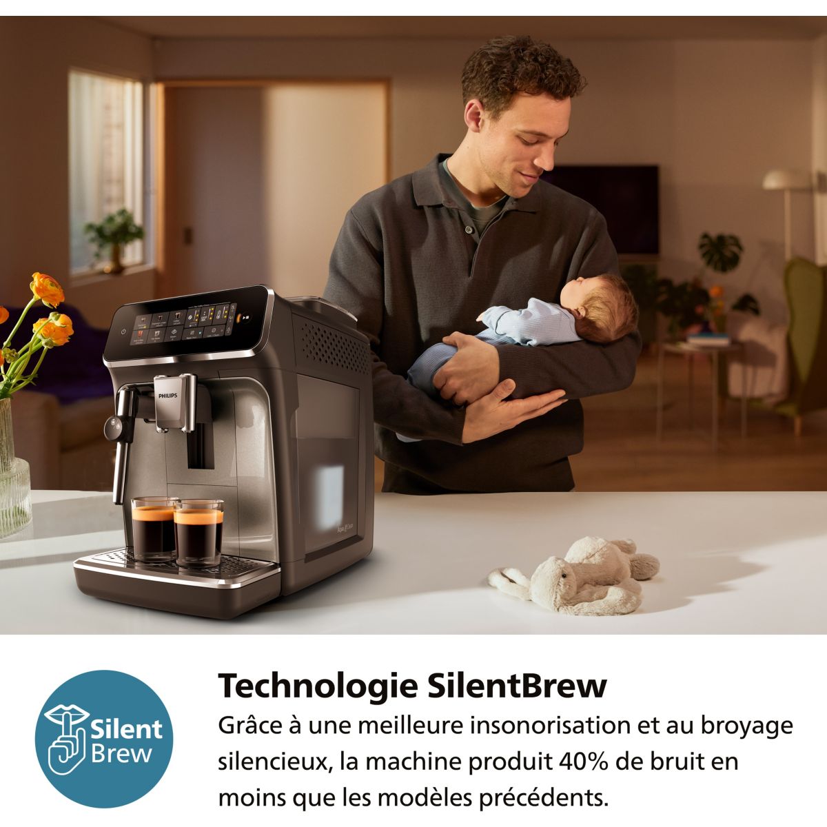 Expresso Broyeur Silent Brew EP3329/70 couleur unique, PHILIPS