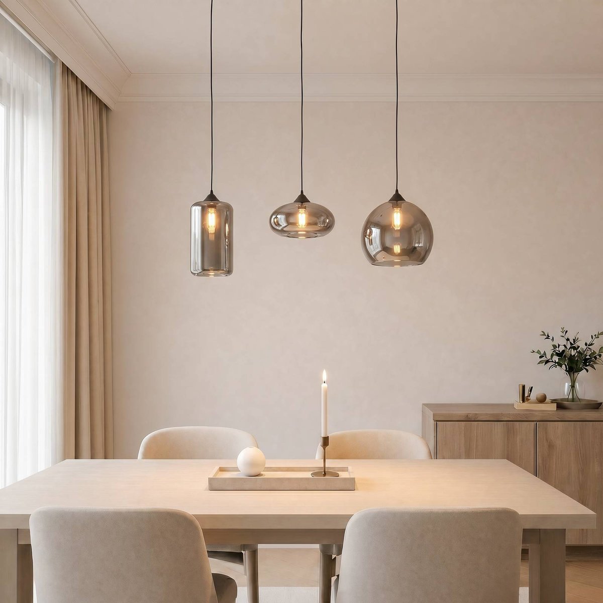 Suspension en métal moderne, Marla gris fumé, LINDBY