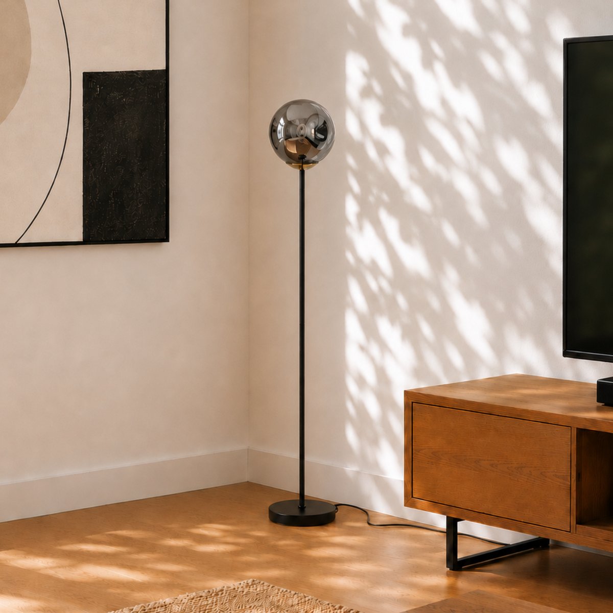 Lampadaire en verre et métal  - BRUME chrome, MAISON PAVANE